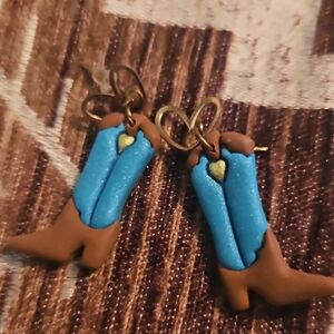 Blue and Brown Cowboy Boot Earrings